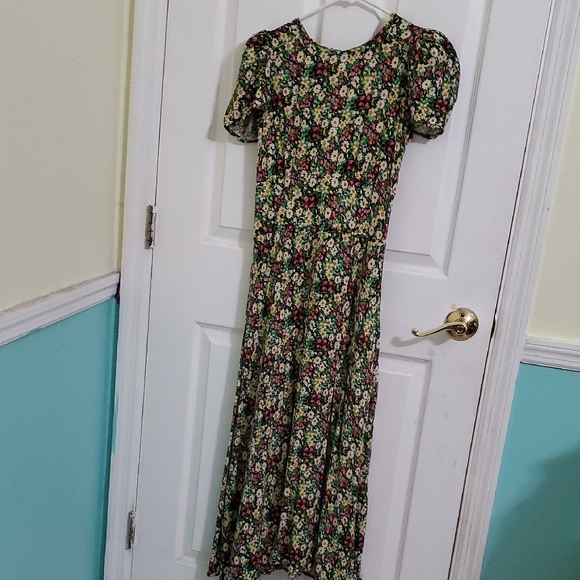 AFRM Green Garden Jamie Floral Puff Sleeve Open Back Midi Dress XS - Picture 2 of 12